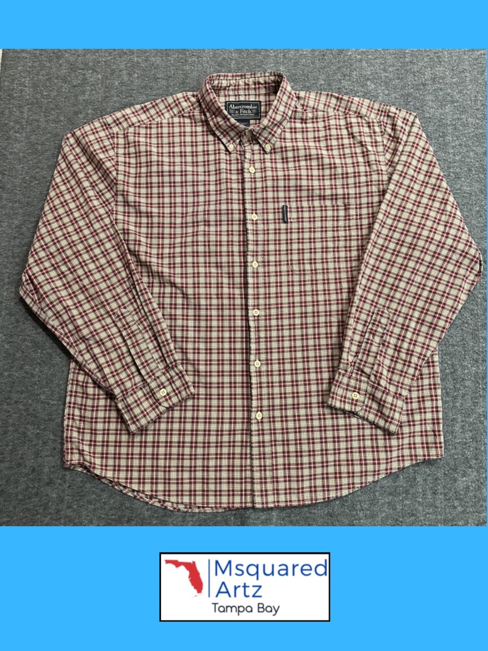 Abercrombie & Fitch Plaid Button Front Shirt Mens XL Red Cream Cotton Y2K XL